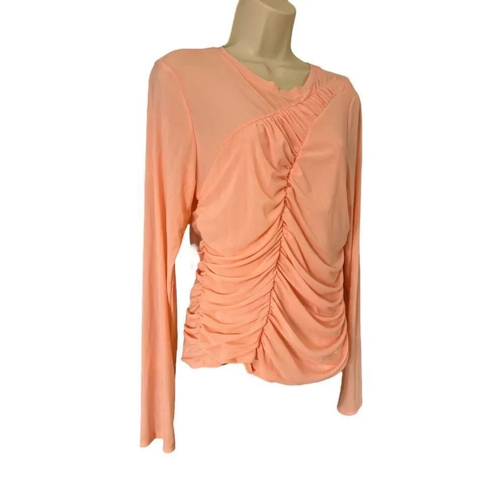SAM EDELMAN Circus NY Asymmetrical mesh Long Sleeve Peony Top Size XL
